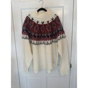 Lucky Brand Chunky Mock Turtleneck Sweater off white/pink size XXL NWT